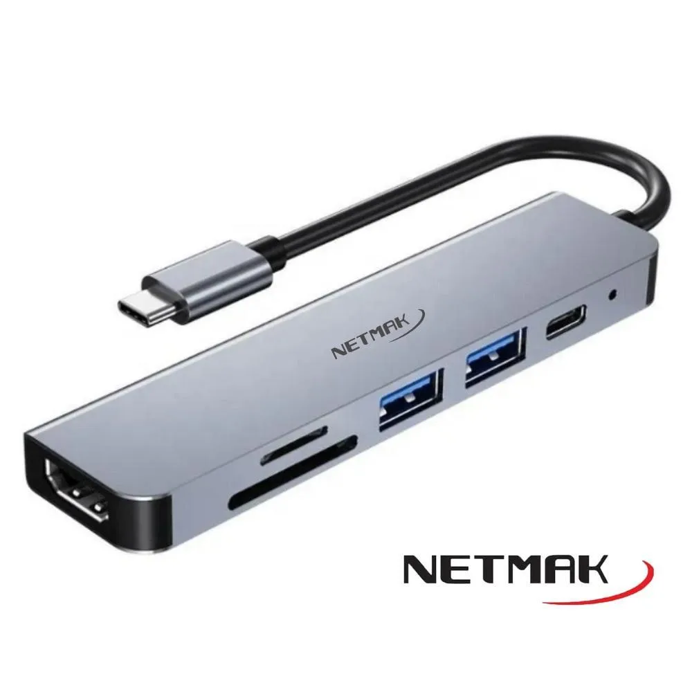 NETMAK HUB 6 EN 1 USB TIPO C NM-6EN1 (TIPO C/HDMI/MICROSD/SD/USB)