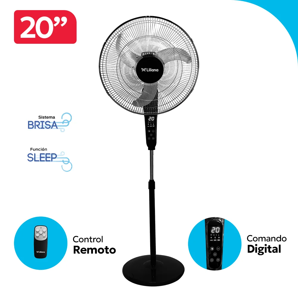 Ventilador de Pie Liliana 20″ Parrilla Cromada Digital