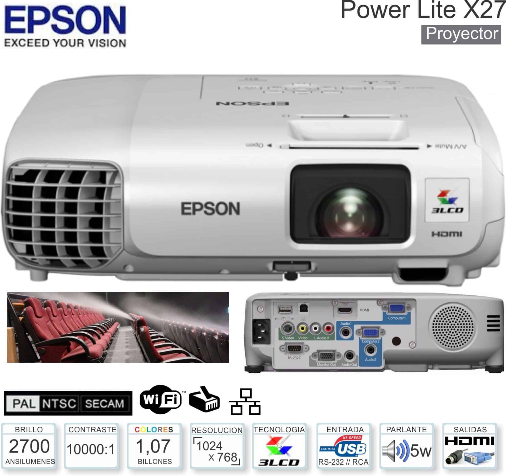 Proyector Epson Powerlite X27 2700 ANSI LUMENES Cordoba Digital