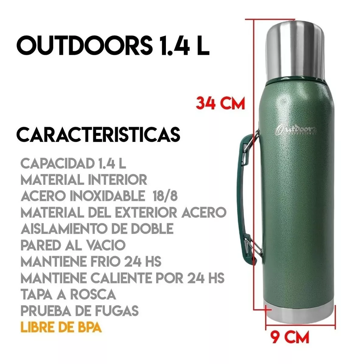 Termo Acero Driven 1.3 Lt 24 Hs Frio Calor Capa Inoxidable Color Arena