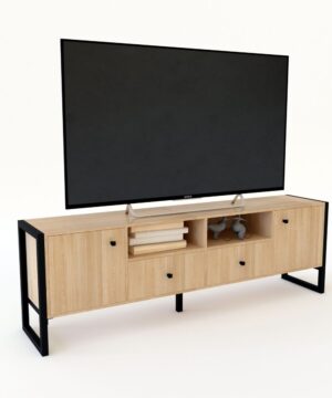 Rack Steel Delos TV 65″ 2 Puertas 2 Cajones DST05 Roble Nebraska Natural