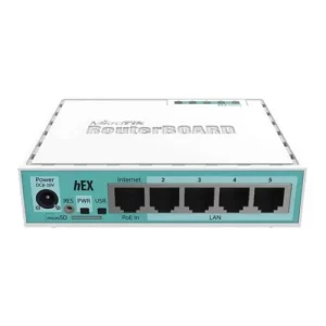 hEX with Dual Core 880MHz MHz CPU, 256MB RAM, 5 Gigabit LAN/WAN, USB, RouterOS L4 SIN FUENTE